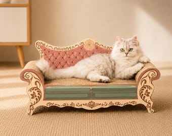 Royal Cat Sofa Bed, Vintage Cardboard Couch, Cozy Pet Lounger for Kittens