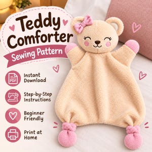 Patron de couture PDF pour doudou ours en peluche | Modèle de doudou ours en peluche | Doudou bébé | Téléchargement instantané
