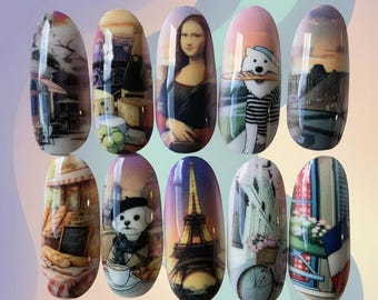 Pariser Presse auf den Nägeln | Eiffelturm, Mona Lisa, Französisches Cafe Art Set