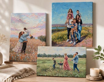 Gerahmte Familienporträt Leinwand | Strukturierte Pinsel Stil Ölgemälde Wandkunst | Benutzerdefinierte Familie Kunstwerk | Eichenrahmen Home Decor | Geschenk für Familie