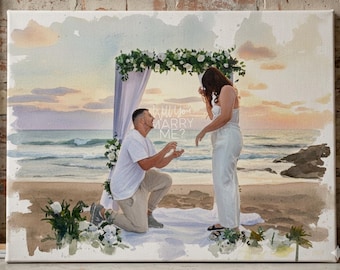 Paar Antrag Porträt individuelles Porträt vom Foto Verlobungsgeschenk für Paar Jahrestag Geschenk für Ihn Aquarellbild Ölgemälde