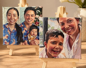 Personalisierte Mini Öl Portraits auf Leinwand | Personalisiertes Familienporträt vom Foto| träumerisches Kunstwerk | Kundenspezifisches Fotogeschenk | Jubiläum
