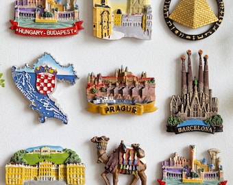 Recuerdos de viaje internacionales, decoración retro de lugares emblemáticos, imán de nevera de resina 3D con forma de ciudad del mundo, imán de colección de viajes, regalos para amantes de los viajes.