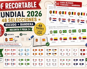 Wycinanka z Mistrzostw Świata 2026 w formacie PDF | Odznaki i flagi drużyn | Gra piłkarska do druku | Gra edukacyjna