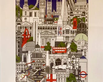 London Architectural Montage , signed, standard  frame size, explanatory key