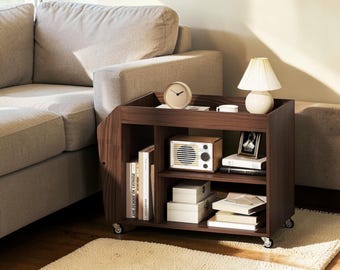 3-Tier Rolling End Table – Walnut Finish, Mobile Storage Console