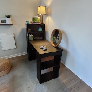 Computer Desk with Bookshelf & CPU Stand - Modern Writing Study Desk with Storage Shelves - Compact Space-Saving Workstation .