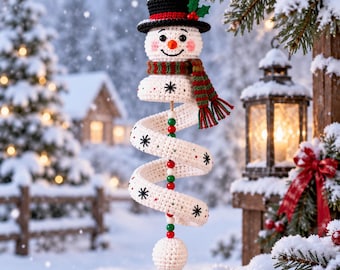 Crochet Snowman Wind Spinner Pattern | Christmas Hanging Decoration PDF | Winter Holiday Crochet