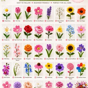 May include: A digital guide titled 40 Pipe Cleaner Flower Tutorials featuring step-by-step instructions for crafting various floral designs. The image displays forty numbered examples of pipe cleaner flowers, including daisies, roses, and tulips.