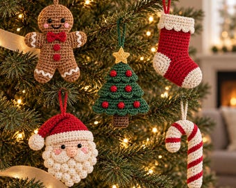 Christmas Crochet Ornament Set Pattern – 5 Festive Decorations