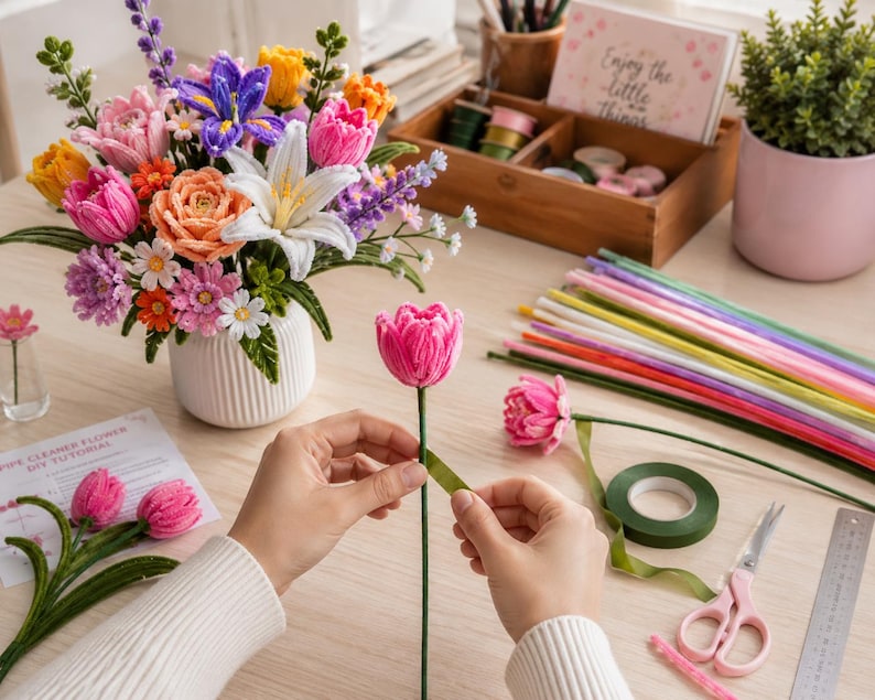 40 Pipe Cleaner Flower Tutorials | Beginner Craft Guide | Bouquet Patterns | Instant Download image 5