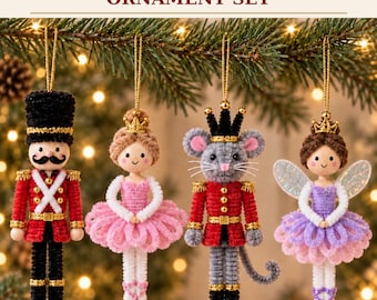 Pipe Cleaner Nutcracker Ornament Pattern Bundle – 4 Christmas Character PDF Guides