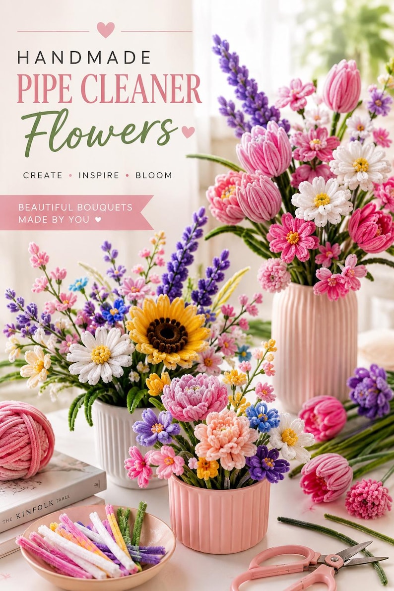 40 Pipe Cleaner Flower Tutorials | Beginner Craft Guide | Bouquet Patterns | Instant Download image 3
