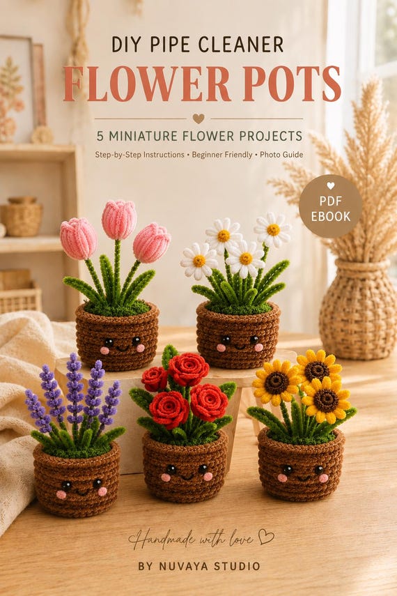 DIY Pipe Cleaner Flower Pots PDF Tutorial | 5 Miniature Flower Projects | Beginner Craft Guide