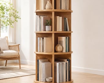 4-Tier Solid Wood Rotating Bookshelf Guide |  Step-by-Step Tutorial