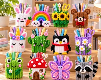 12 Pipe Cleaner Pen Holder Patterns | Cute Desk Organizers PDF Bundle