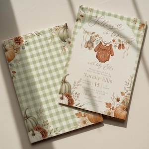 Invitación para baby shower "Enamorados", diseño bohemio de calabaza tendida en un tendedero (descarga digital)