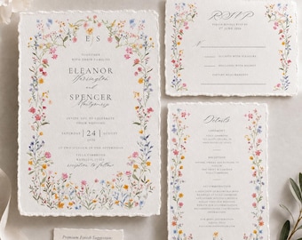 Vorlage für eine Hochzeitseinladungsserie mit Wildblumenmuster, bearbeitbare Canva-Vorlage mit floralem Design (digitaler Download) ELE