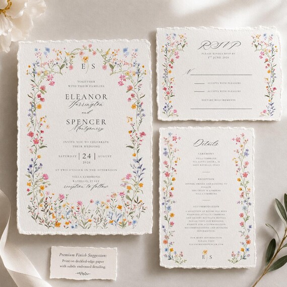 Wildflower Wedding Invitation Suite Template, Editable Canva Floral Stationery (Digital Download) ELE