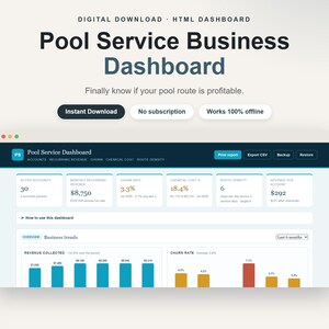 Pool Service Business Dashboard: HTML Route Profit Tracker (Digital Download)