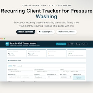 Pressure Washing MRR Tracker | Commercial Account Manager HTML Dashboard (Digital Download)