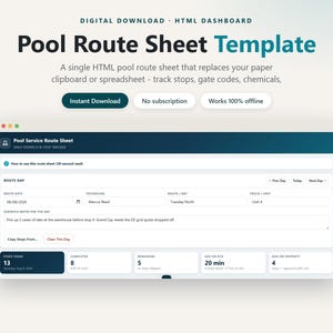 Pool Service Route Sheet | HTML Dispatch Log (Digital Download)