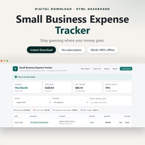 Monitor wydatków małych firm | Panel dziennika HTML (do pobrania natychmiast)