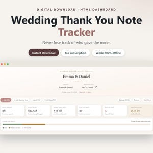 Wedding Registry Gift Tracker | HTML Dashboard (Digital Download)