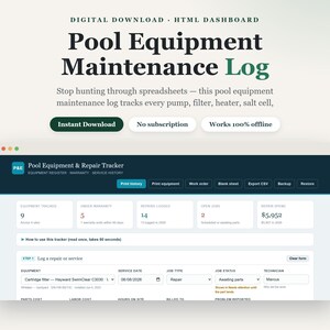Pool Equipment Service Tracker | Warranty, Repair Log (Digital Download)