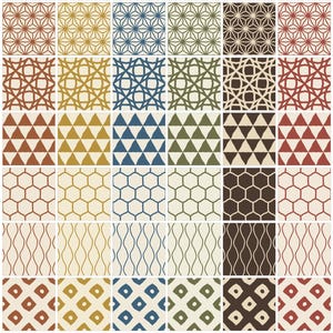 Handritat japanskt mönsterpaket vol. 3, 48 designer, jordfärger, 8 wagara-motiv, SVG PNG