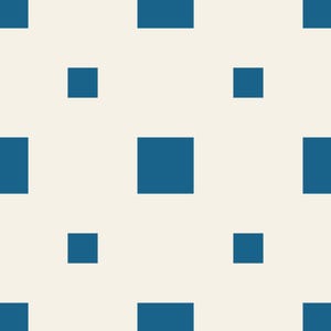 May include: A repeating geometric pattern featuring solid blue squares arranged in a grid formation against a solid off-white background. The design consists of alternating larger and smaller blue squares evenly spaced across the entire surface area.