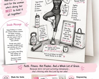 Hot Flashes & Holy Grace Birthday Card a Faith Fueled and Funny Menopause Fitness for Women