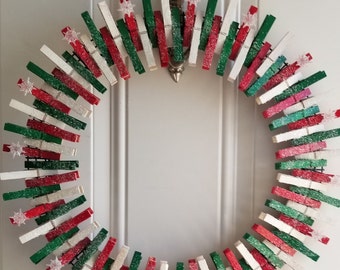 Christmas Wreath Christmas Clothespin Wreath Red Green White Clothespin Wreath