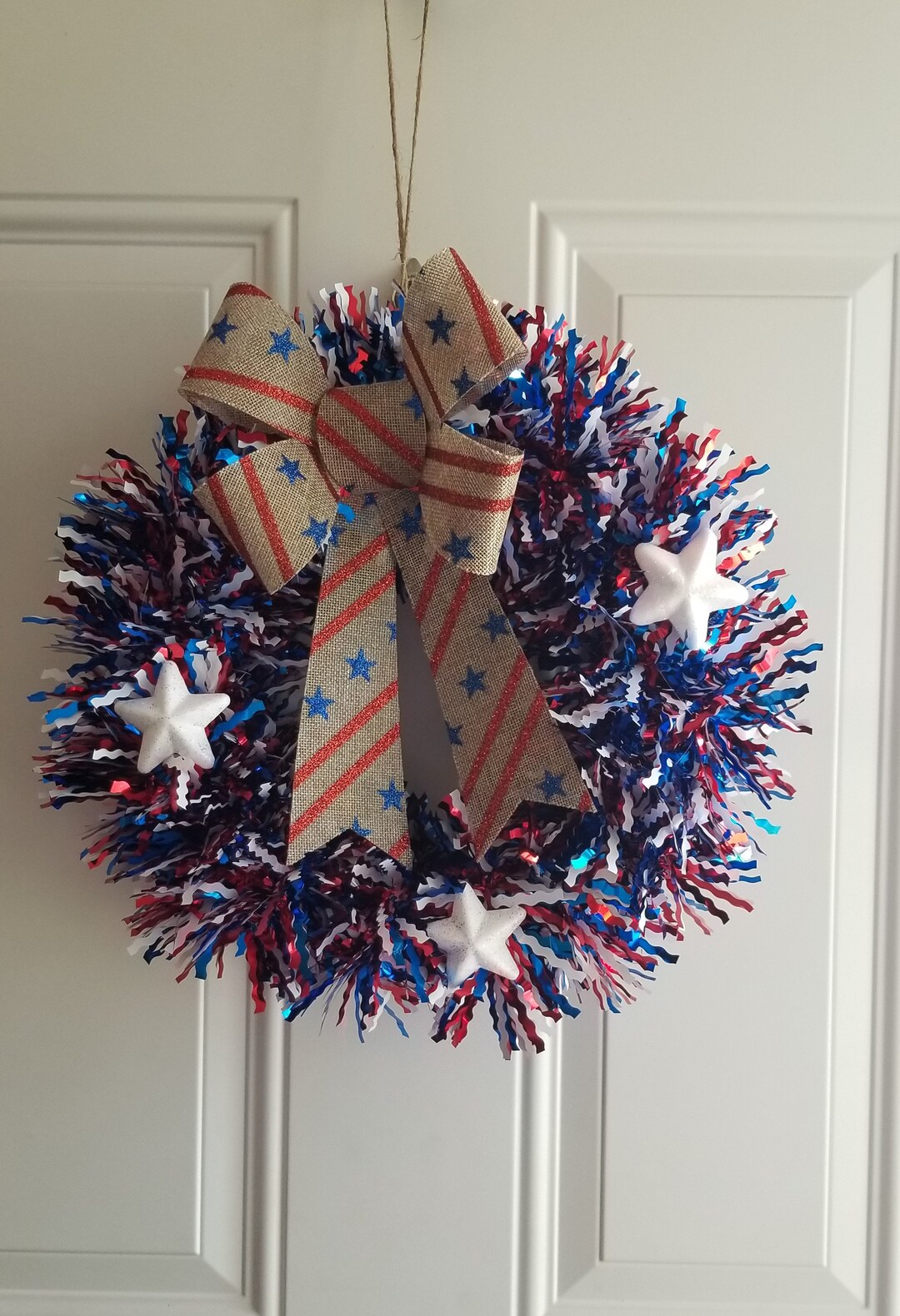 Patriotic Tinsel Garland Wreath Memorial Day Tinsel Wreath 4th Etsy