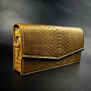 Gold Python Leather Clutch | Luxury Exotic Leather Evening Bag | Handmade Designer Clutch Purse