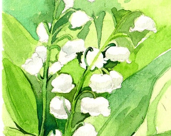 Original Raccoon Artist Lily of the Valley Winter Fairy Garden Flower ACEO Print
