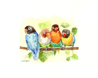 Original watercolor painting, Happy hour, 5x7 inches, Gift for bird lovers, Bird art by Anna Lee, Gift for housewarming party
