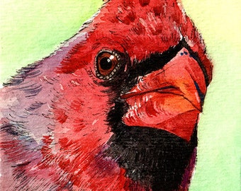 ACEO ACEO Limited Edition 1/50- Hello Mr, Cardinal, Bird close-up, Gift for bird lovers, Miniature painting, Home décor idea