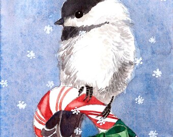 ACEO Limited Edition of 25 prints-  ~Candy Cane Bird~