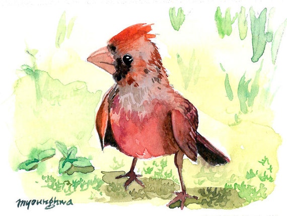 Art print of watercolor Bluebird Gift for her ACEO Limited Edition A glance