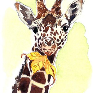 ACEO Limited Edition 2/25 - Hello, Handsome, Young Giraffe, Cute animal art print of original watercolor, Autumn animal