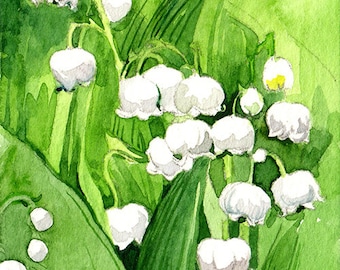 ACEO Limited Edition 6/25, A touch of sweetness, Lily of the valley watercolor, Flower in spring, Gift for nature lovers, Gift for her