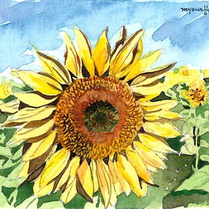 KUNSTDRUCK Limitierte Edition - Fields of Sunshine, Blumenbild, Kunstkarte eines original Aquarells von Anna Lee, Einweihungsgeschenk