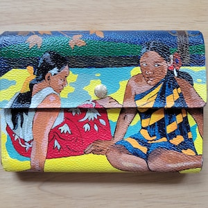 Mujeres tahitianas en la playa, Arte vintage, Cartera de diseñador pintada a mano, Idea de regalo para ella, Idea de regalo especial