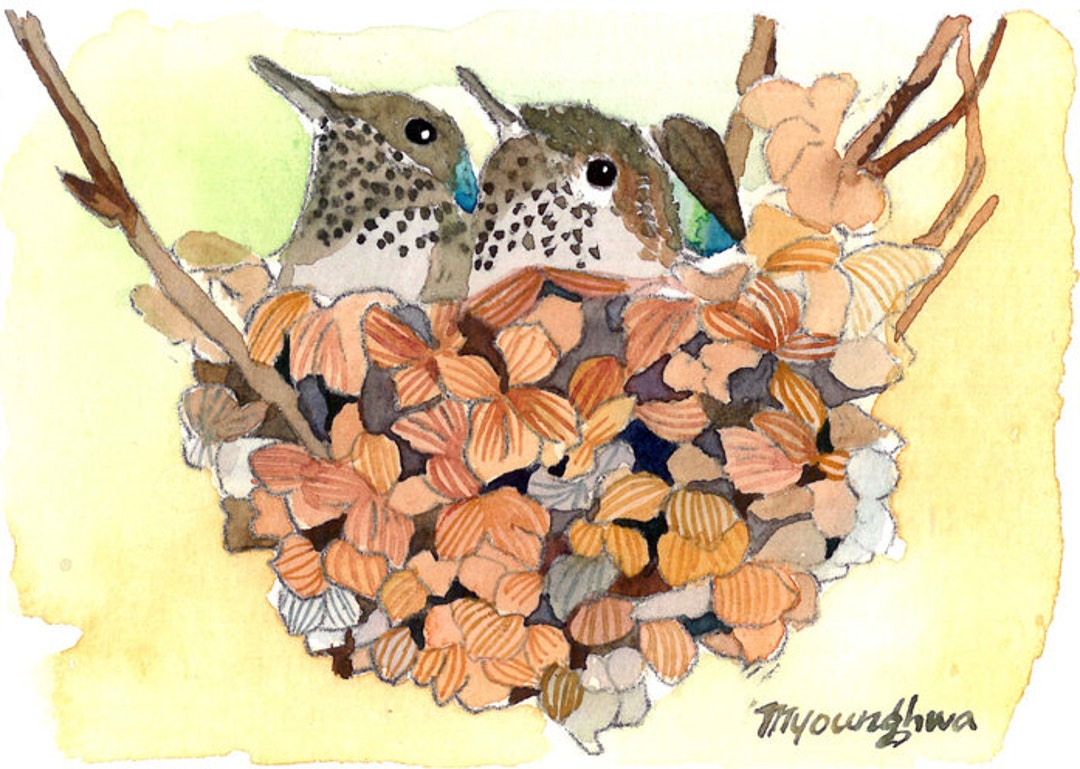 A Waiting Hummingbird Nest ACEO Art Print, Limited Edition Watercolor ...