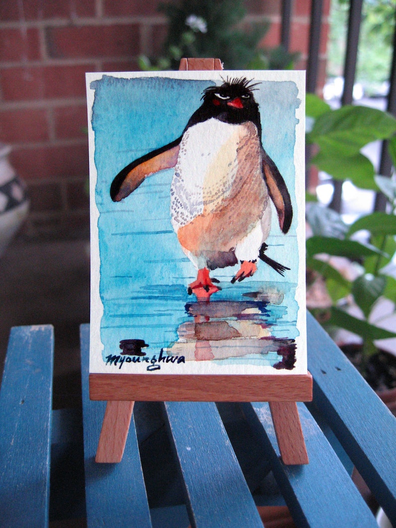 Penguin art print of a watercolor ACEO Limited Edition-We are together