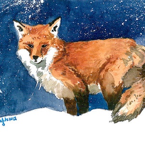 Édition limitée ACEO 25/7 - Renard roux des neiges, peinture renard roux, carte d'art d'une aquarelle originale ACEO, idée cadeau pour les amoureux des animaux