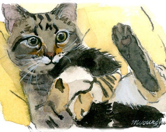 ACEO Limited Edition 13/25, Me at Play, Funny animal art, Cat art print, Gift for cat lovers