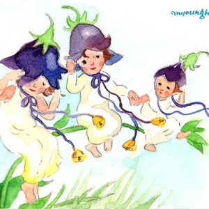 ACEO 限定版 1/50 - アイダ・ボハッタにインスパイアされたブルーベルの花の赤ちゃん、オリジナル水彩画のアートカード、保育園の装飾