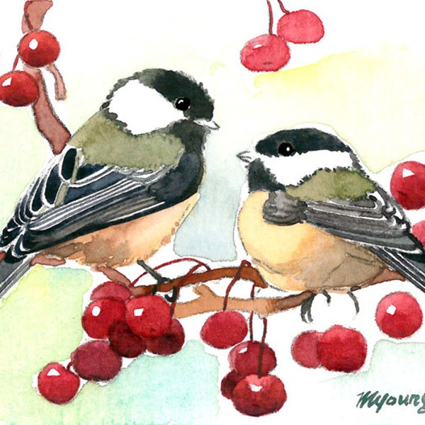 ACEO Limited Edition 13/25- Chi-ka-dee-dee-dee, Chickadee  Art print of an ORIGINAL ACEO watercolor painting, Gift for bird lovers